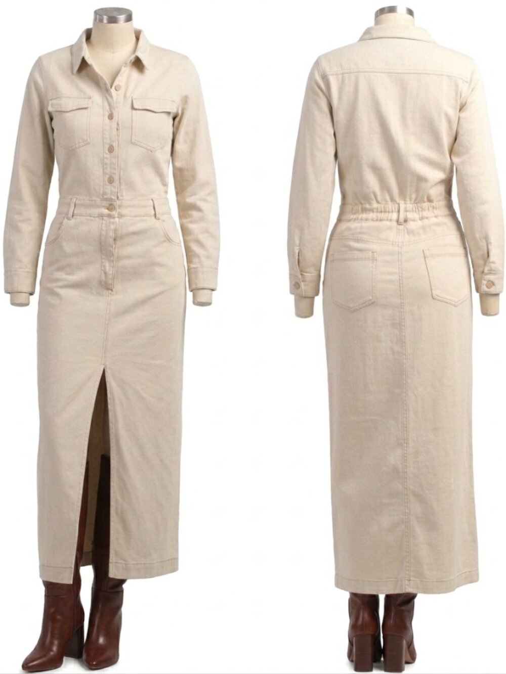 Young Fabulous & Broke Long Sleeve Button Down Shirt Maxi Dress size L
